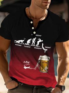 Fashion Beer Henley Shirts Casual Henley Shirt For Men Streetwear Tshirts For Men Short Sleeve Mens T-Shirts Oversized Tshirt Men Drifit Tshirt Summer Clothing T Shirt For Men