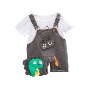 0-4 tahun setelan denim overall + Lengan pendek bayi perempuan Musim Panas Katun setelan baju Kerja Anak Laki laki Gaya Korea fashion import
