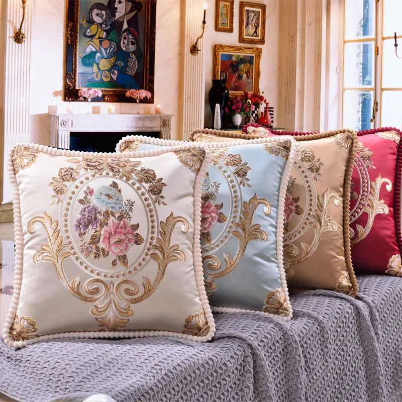 European Floral Embroidered Cushion Cover Luxury Pillow Case Home