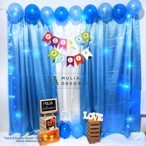 Dekorasi Backdrop Aqiqah Khitanan Lamaran Akad Nikah Background Bekdrop Paket Mulia Satin Biru Banner