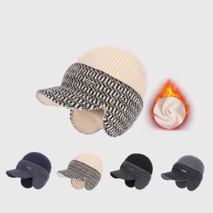 OKKFINE บุขนแกะ หมวกผู้ชาย หนาขึ้น พร้อมที่ปิดหู หมวกถักสำหรับปั่นจักรยาน แฟชั่น รักษาความอบอุ่น หมวกป้องกันหู ฤดูหนาว