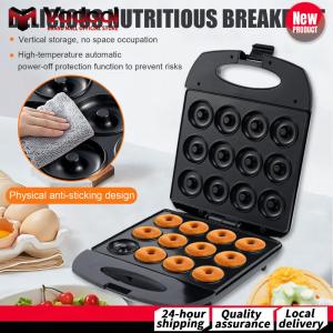 12-Hole 1400W Mini Donut Maker Double Side Heating for Holiday/Breakfast/Snack