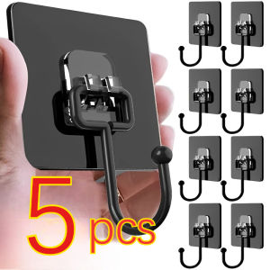 5Pcs Self Adhesive Hooks Rotating Waterproof Seamless Strong Holder Wall Hooks Kitchen Bathroom