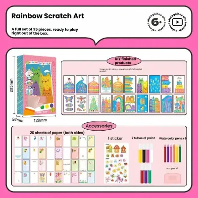 Rainbow Scratch Art Educational Toys for Kids 35pcs Rainbow Paint Kit DIY Material Magic Reveal