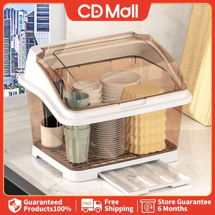 CD Kitchen Dish Rack with Cover for Tableware Storage Dish Drainer
