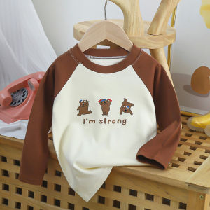 BUBBLE KIDS Spring and Autumn New Babies Long Sleeve T-shirt Autumn Clothes Cotton Base Shirt New Boys and Girls Cute Cartoon Top