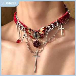 【SHANGZE4】 Cổ Điển Y2K Vòng Cổ Cho Phụ Nữ Thời Trang Nhung Bướm Tua Pha Lê Cổ Áo Cổ Chuỗi Gothic Chuỗi