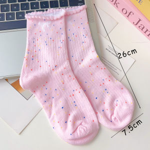 3Pairs Sweet Pink Bow Cotton Socks Women Girls Summer Hollow Out Short Socks Spring Colorful Dot Casual Socks