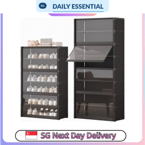 【DAILY ESSENTIAL】 Clear Flip-Door Shoe Storage Cabinet in Black or White 64cm Wide