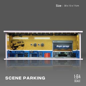 【Stock Ready】Diorama 1:64 Car Garage Model Led Lighting Car Parking Lot Background Display Scene Model Collection Toy