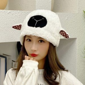 LUXELU Warm Winter Bucket Hat Fleece Lined Soft Cosplay Party Hat Fashion Cartoon Fluffy Costume Hat for Women