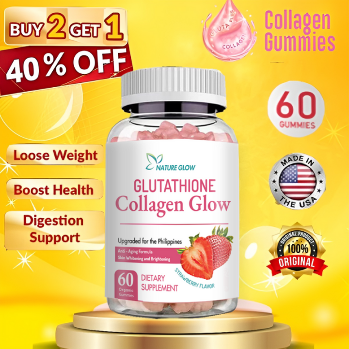 NATURE GLOW Glutathione Collagen 100% Original Collagen Gummy Whitening Glutathione Gummies Anti-Aging Skin Beauty