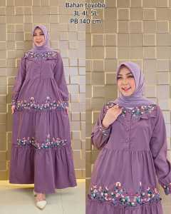 Gamis Bordir Dewasa Bahan Katun Toyobo Ready Ukuran JUMBO model Malaysia Pola A