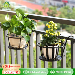 Balcony Hanging Flower Plant Pot Holder Hanger Metal Iron Art Hanging Baskets Rack Stand Great for Outdoor Patio Balcony Window Porch Garden Fence Planters Indoor Office Home Decor Hanging Plant Iron Racks Balcony Flower Pot Rack Gardening