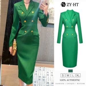 ZYHT EraVogue เดรสผู้หญิง เดรสสีเขียว เดรสสูท เดรสแขนยาว เดรสทำงาน เดรสไฮโซ เดรสวินเทจ เดรสออกงาน เดรสปาร์ตี้ ชุดราตรี 50620