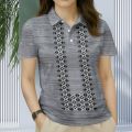 Grey Polo Shirts For Women Retro Traditional Pattern Full Sublimation ...