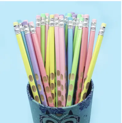 Ecoplanet 12pcs/6pcs/1pc Mongol HB Pencil W/eraser lapis Art Dedicated Hand-painted Sketch Pen HB Preschool Children Hole Pole Pencil Posture Correction Pen Wooden Pencil Stationery