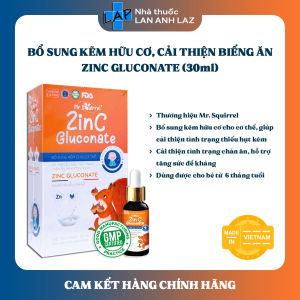 MR.SQUIRREL ZINC GLUCONATE (30ml) - Giúp bổ sung kẽm hữu cơ cải thiện tình trạng biếng ăn ở trẻ.