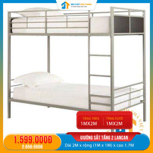 Giường sắt hai tầng 2 lan can trắng kích thước 1m x 1m ĐẠI THÀNH