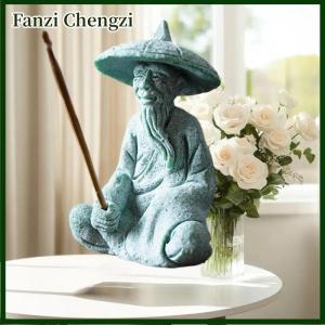 Fanzi 1 Piece Zen Mini Fish Figurine Ornament Aquarium Accessories Vintage Sandstone Fisherman Statue For Aquarium Garden Decor