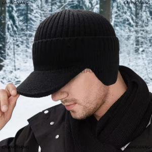 [COD] CAHNGXIANG Winter Warm Knitted Beanie With Brim And Ear Flap Warm Fleece Lined Beret Cap For Men For Outdoor Cycling Warm Daily Commuting