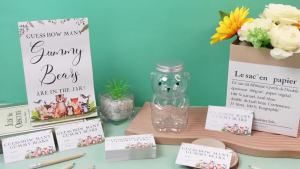 Trò chơi tắm bé trong rừng đoán bao nhiêu con gấu 100 thẻ trò chơi đoán 10 bút chì HB 1 chai gấu dễ thương cho khách quà tặng tiệc tiết lộ giới tính (phong cách cổ điển)