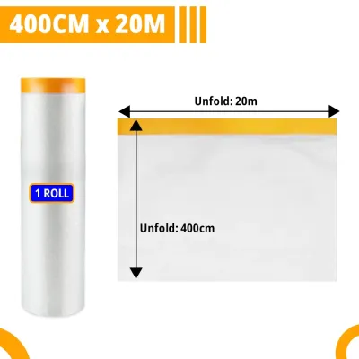 [SG Ready Stock]Masking Film with Tape 240cm/300cm/400cm Painting Protection Covering for Plastic Drop Cloth Sheet Spraying Dust Cover Furniture Dustproof Cover