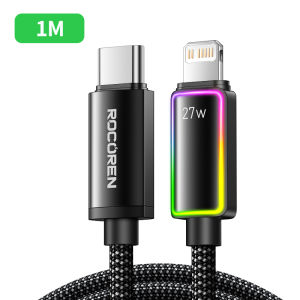 Rocoren PD 27W USB C to Lightning Cable 2.4A High Current Data Cord For iPhone 14 13 12 Pro Max X XR Fast Charging Charger Colourful Breathing Indicator Light For iPad USB-C Data Wire Cord