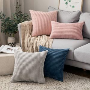 Corduroy Striped Cushion Cover 45X45cm Nordic Style Solid Color Throw Pillow Case Square Waist Pillow Cover for Sofa Bed Couch Chair Home Decor Bedding