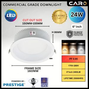 [ SIRIM ] Prestige Terang Deep LED Downlight 6” 24W 2400LM / 8” 30W 3000LM | External Lifud Driver | 2 Years Warranty