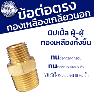 นิปเปิ้ลทองเหลือง เกลียวนอก-นอก ขนาด 3/8" x 1/4" Brass Fitting ข้อต่อทองเหลืองเกลียวนอก ราคาต่อ 1 ชิ้น