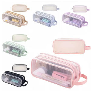 Transparent Mesh Pen Bag for Carrying Student Exam SuppliesLarge Capacity Storage for StationerySimple Design Pen Case