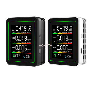 5-in-1 Air Quality Monitor – Formaldehyde CO2 TVOC Temperature & Humidity Detector with Type-C Port