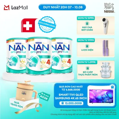 [CHỈ 20H 07-10.08 QT ĐƠN 599K/999K/1299K][Tặng nồi đa năng Gaabor] Combo 3 lon Sữa bột Nestlé NAN OPTIPRO PLUS 4 800g/lon với 5HMO Giúp tiêu hóa tốt + Tăng cường đề kháng