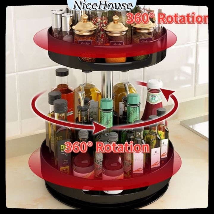 360° Rotating Height Adjustable Turntable Spice Rack1/2/3 Tier Storage ...