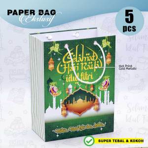 Paper Bag Idul Fitri - Paper Bag Lebaran 15x8x20 cm - HIJAU - PL-1 -(5pcs)