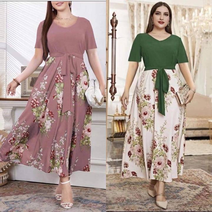 Fashion plus size floral casual boho maxi dress Lazada PH