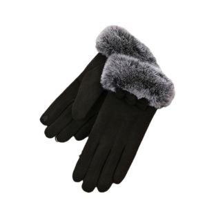 HULEQQI Touch Screen Bow Plush Gloves Keep Warm Solid Color Women Mittens Soft Anti Slip Winter Velvet Gloves Ladies