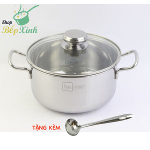 [HCM]Nồi inox FiveStar 3 đáy Sandwich nắp kính tặng 1 vá canh (16cm / 18cm / 20cm / 24cm ) dùng được mọi bếp   bảo hành 5 năm