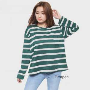 Kaos Salur Oversize Lengan Panjang Wanita Motif Garis Besar