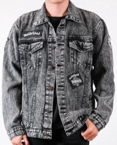 Jaket jeans Denim pria dan wanita - sandwash hitam bordir emblem