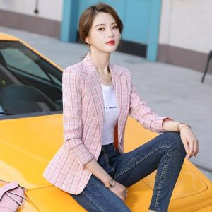 LOMOGI Blazer for Women Spring and Autumn New Korean The British Casual Plaid Short Womens Suit Trend