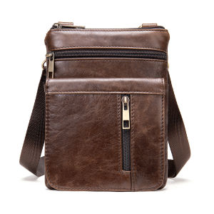 EDERN Cowhide Sling Bag for Men Retro Casual Mini Shoulder Bag Genuine Leather Crossbody Bag Cellphone Bag Fashion Mens Small Pouch