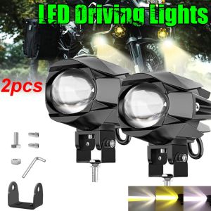 Motorcycle LED Headlight Dual Color Spotlights Projector Lens LED Driving Lights For Offroad Vehicle