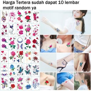 Paket 12000 Dapat 10 Lembar Tattoo Temporary Tato Temporer Tahan Air Anti Air Motif Bunga-Bunga Kecil warna-warni Tahan Lama