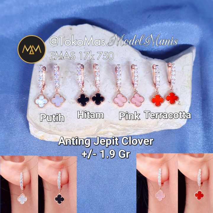 Anting jepit italy van cleef emas rosegold 750 kadar 17k
