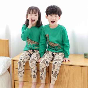 K186 ชุดนอนเด็ก ชุดนอนเด็กสไตส์เกาหลี ลายไดโนเสาร์  ชุดนอนเด็กผู้ชาย ชุดนอนแขนยาวขายาว 100% COTTON