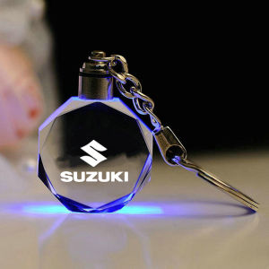 SUZUKI Keychain Car LED K9 7Colors Changing Crystal Polygon Transparent Luminous Gifts Key Ring Led Light Key Chain Gift Box Pack