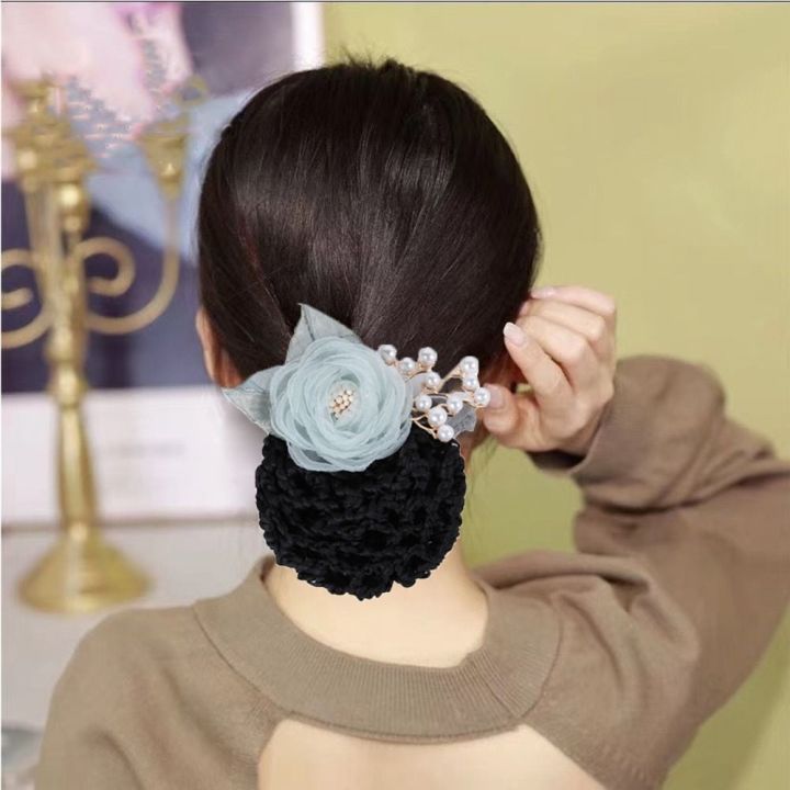 ALICE XU Bun Snood Flower Snood Spring Clip Korean Style Hairgrips ...