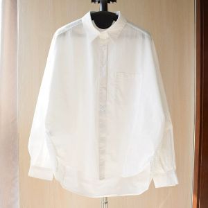 【STOCK】Women Loose Casual Long Sleeve Split Hem Plus Size Blouse S-3XL White/Navy